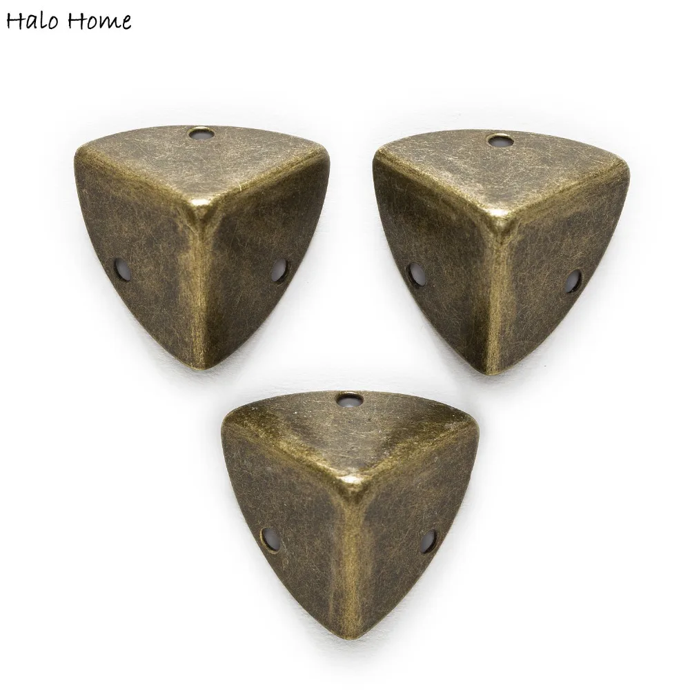 8 Piece Antique Bronze Plated 3 Holes Luggage Decorative Table Box Bags Protectors Corner Wooden Case Decorative 38x27mm
