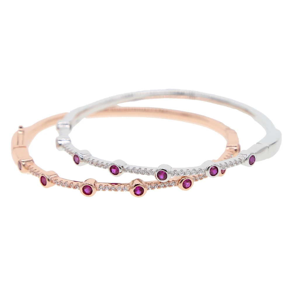 

2019 stacking cz engagement band bracelet red stone high quality simple minimal silver rose gold colors women fashion jewelry