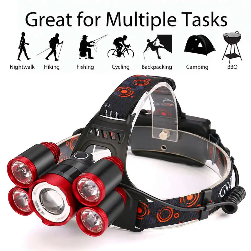 35000 LM 5X XM-L T6 powerful led flashlight Rechargeable Headlamp Headlight Travel led flashlight Head Torch 18650 #4S6 (1)