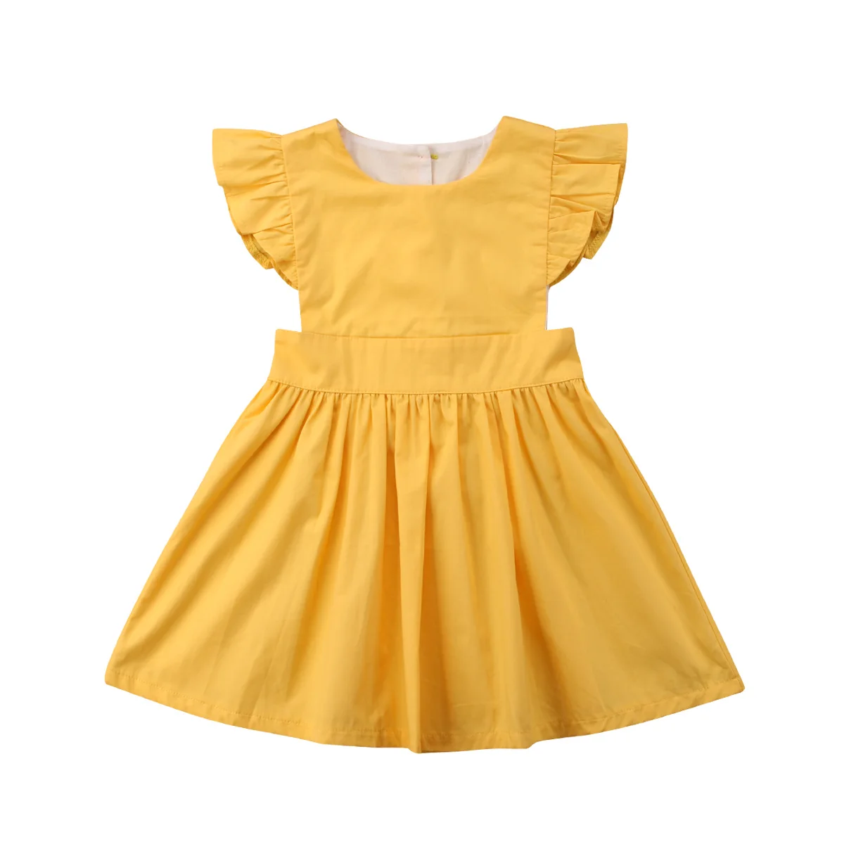 2018 Kids Baby Girl Clothes Summer Princess Flying Sleeves Party Prom Tutu Dress Yellow Solid Sundress 1-6Y | Детская одежда и