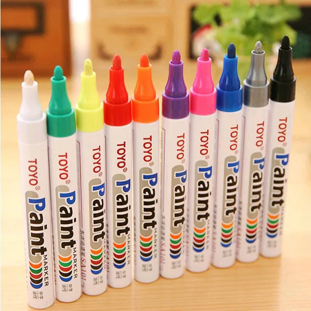 Dicasser 12 Colors Waterproof Pen Car Tyre Tire Tread CD Metal Permanent Paint Markers Graffiti Oily Marker Pen Marcador Caneta Stationery, Size: 6pcs, Purple