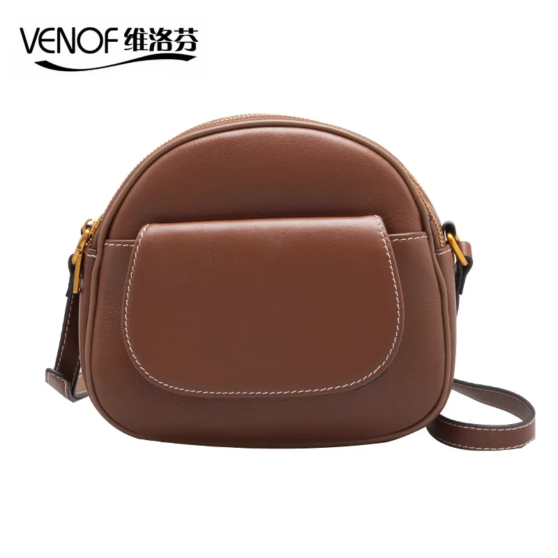 

VENOF fashion genuine leather crossbody bag for women retro circular Double main bags shoulder bag ladies messenger bag FOR 2018