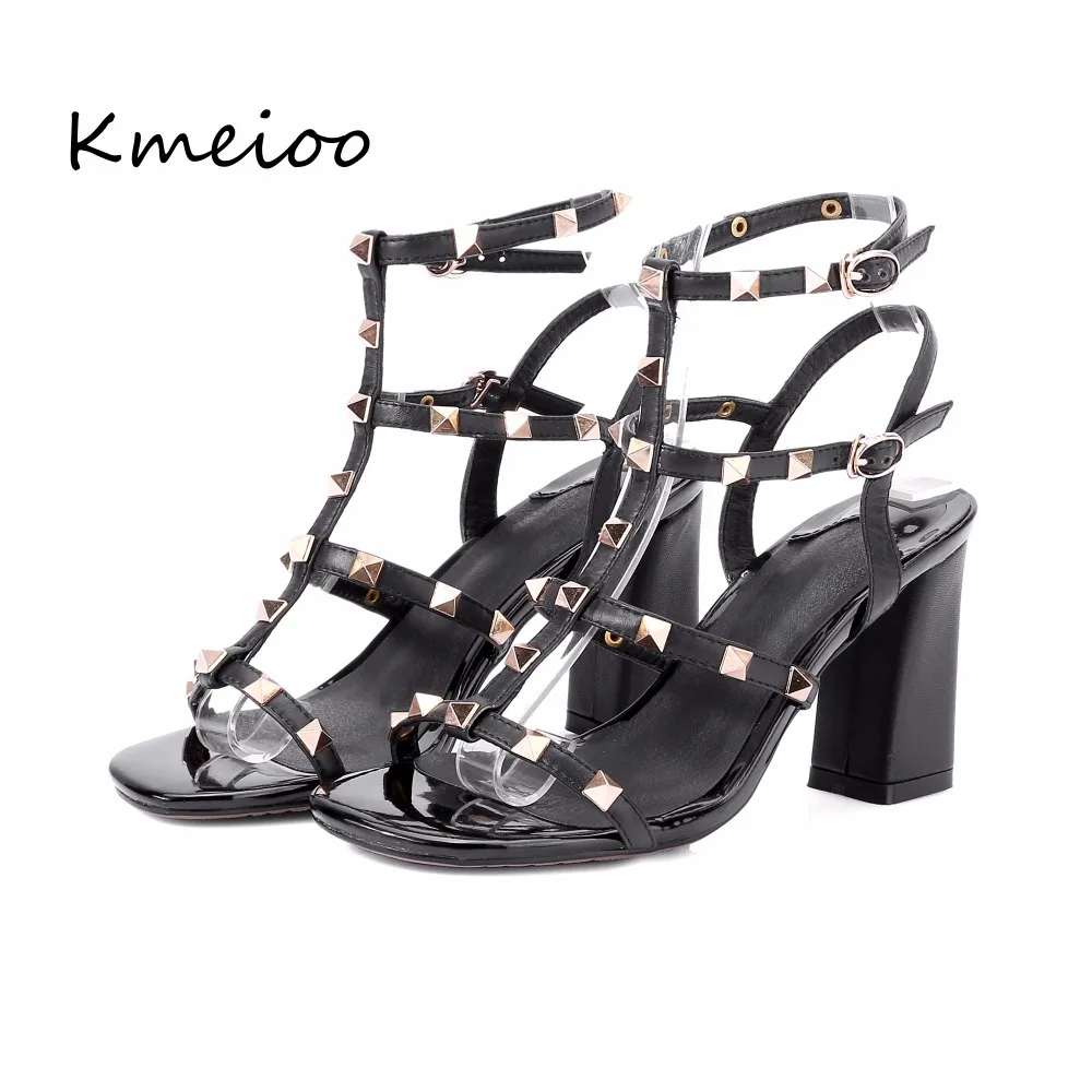 

Kmeioo Ladies Sandals 2018 For Woman Rivets Studded Block Heel Gladiator Cut Out Open Toe Dress Shoes