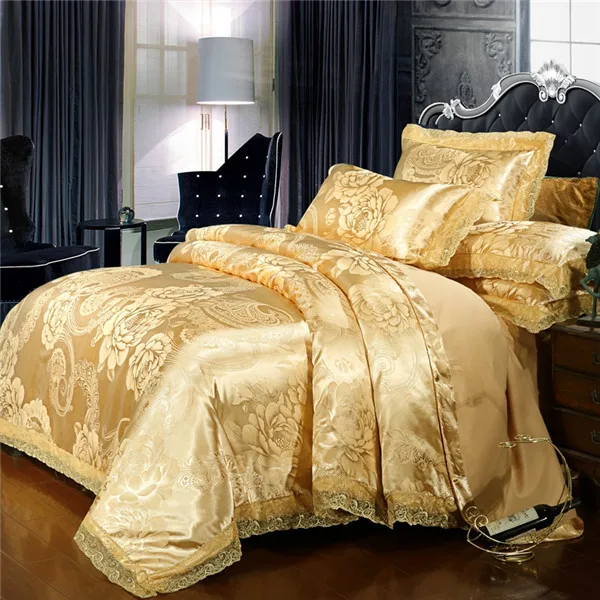Роскошный жаккардовый золотой комплект постельного белья, домашний текстиль, 4 шт., сатиновый пододеяльник, размер queen king, качественное постельное белье, простыня, наволочки - Цвет: style 1