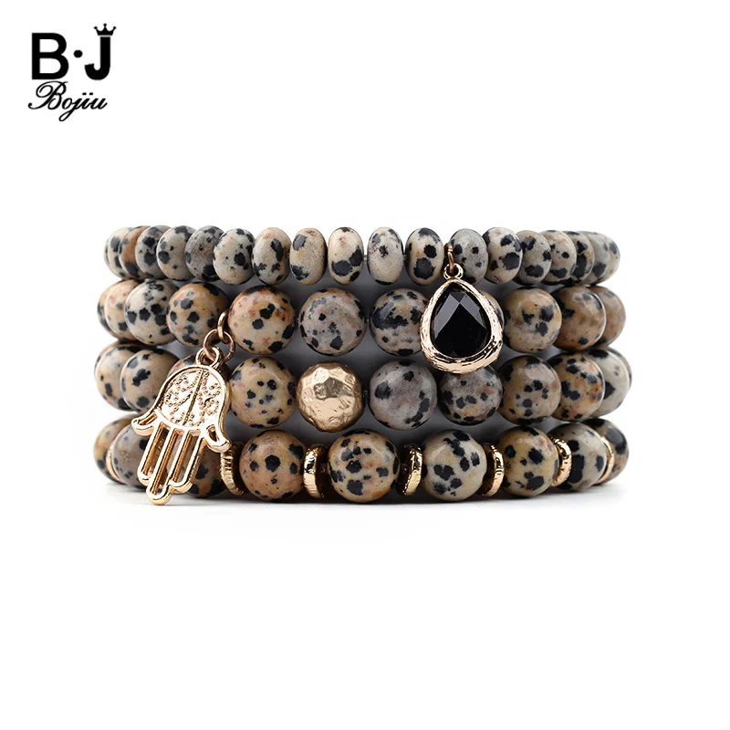 

BOJIU Natural Agates Stone Bracelet For Women Men Gold Palm Black Pear Crystal Charm Bracelet Female Male Bijoux Jewelry BC223