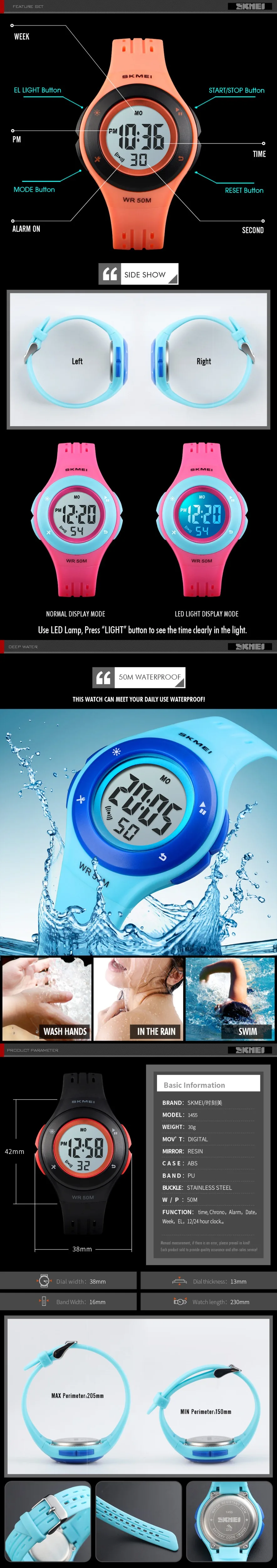SKMEI новые детские часы для мальчиков спортивные цифровые часы подарок для девочек студентов водостойкая сигнализация электронные детские
