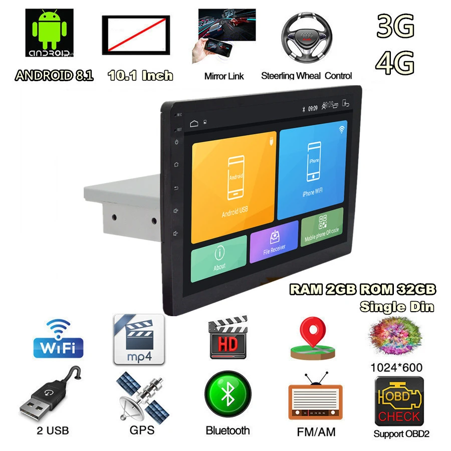 Perfect Universal 1 DIN Android 8.1 10.1" Quad-core RAM 2GB ROM 32GB Adjustable Car Stereo Radio GPS Wifi 3G 4G BT DAB Mirror Link 0 Perfect Universal 1 DIN Android 8.1 10.1" Quad-core RAM 2GB ROM 32GB Adjustable Car Stereo Radio GPS Wifi 3G 4G BT DAB Mirror Link 0