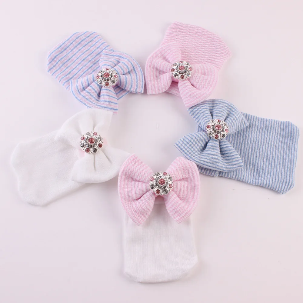 Newborn Hat Cute Rhinestones Big Bowknot Cap Baby Cotton Infant Soft
