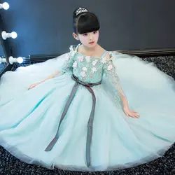 Элегантный Обувь для девочек длинное платье с открытыми плечами Кружево до платье для первого причастия принцессы для девочек Бисер