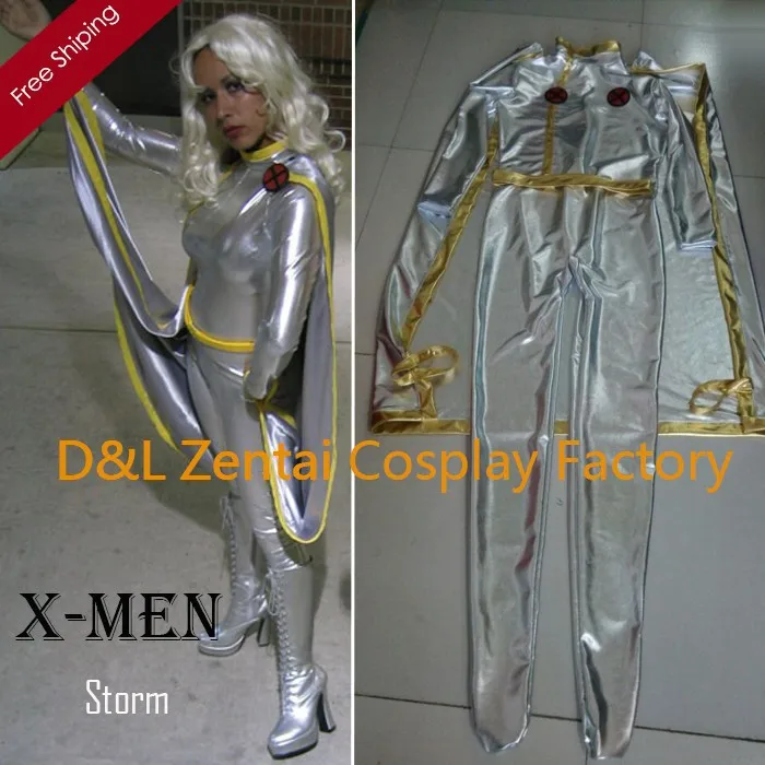 2014 Halloween Costume, X- Men Storm Ororo Munroe Superhero Costume, Silver Shiny Metallic Suit ,Cosplay Costume XM1121 (1)