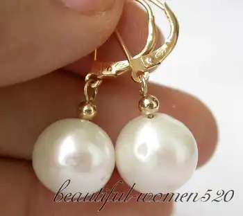 

Z2833 100% nature 13mm white round freshwater pearl earrings