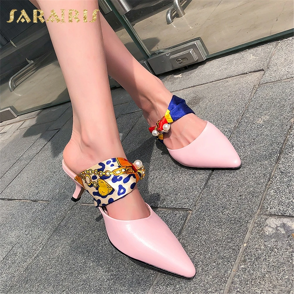 

Sarairis New Fashion 2019 Pointed Toe Summer Pumps Mules Woman Shoes Strange Style Slip On White Pink Shoes Woman Pumps Female