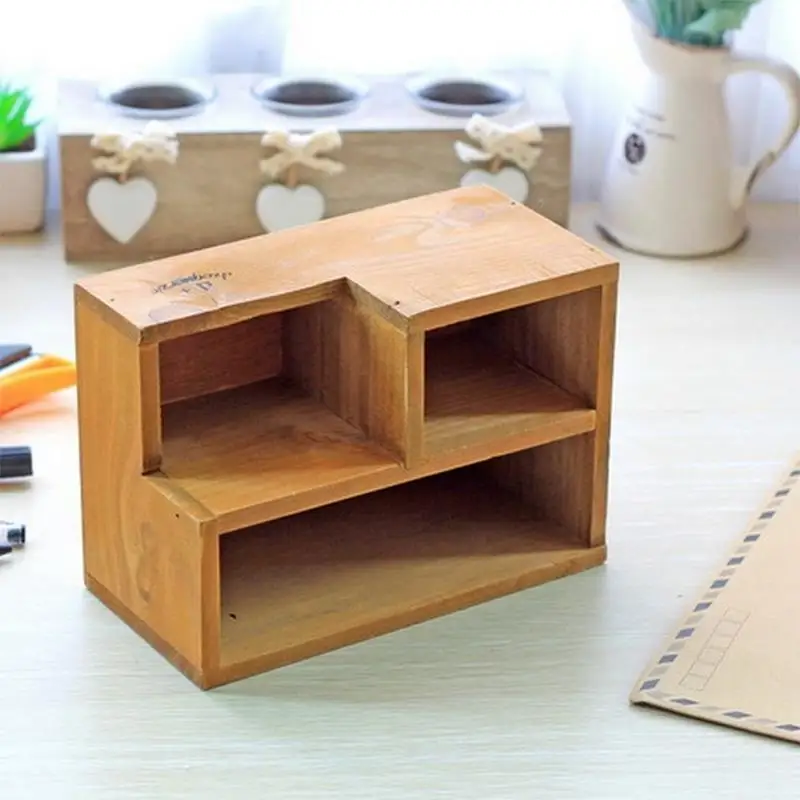 

Retro Wooden Hollow Pen Holder Multifunctional Desktop Storage Box Creative Office Supplies