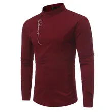 Новое поступление, мужские весенние Рубашки Irraguler, Приталенная футболка с длинным рукавом и вышивкой, топ, блуза camisa masculina#3