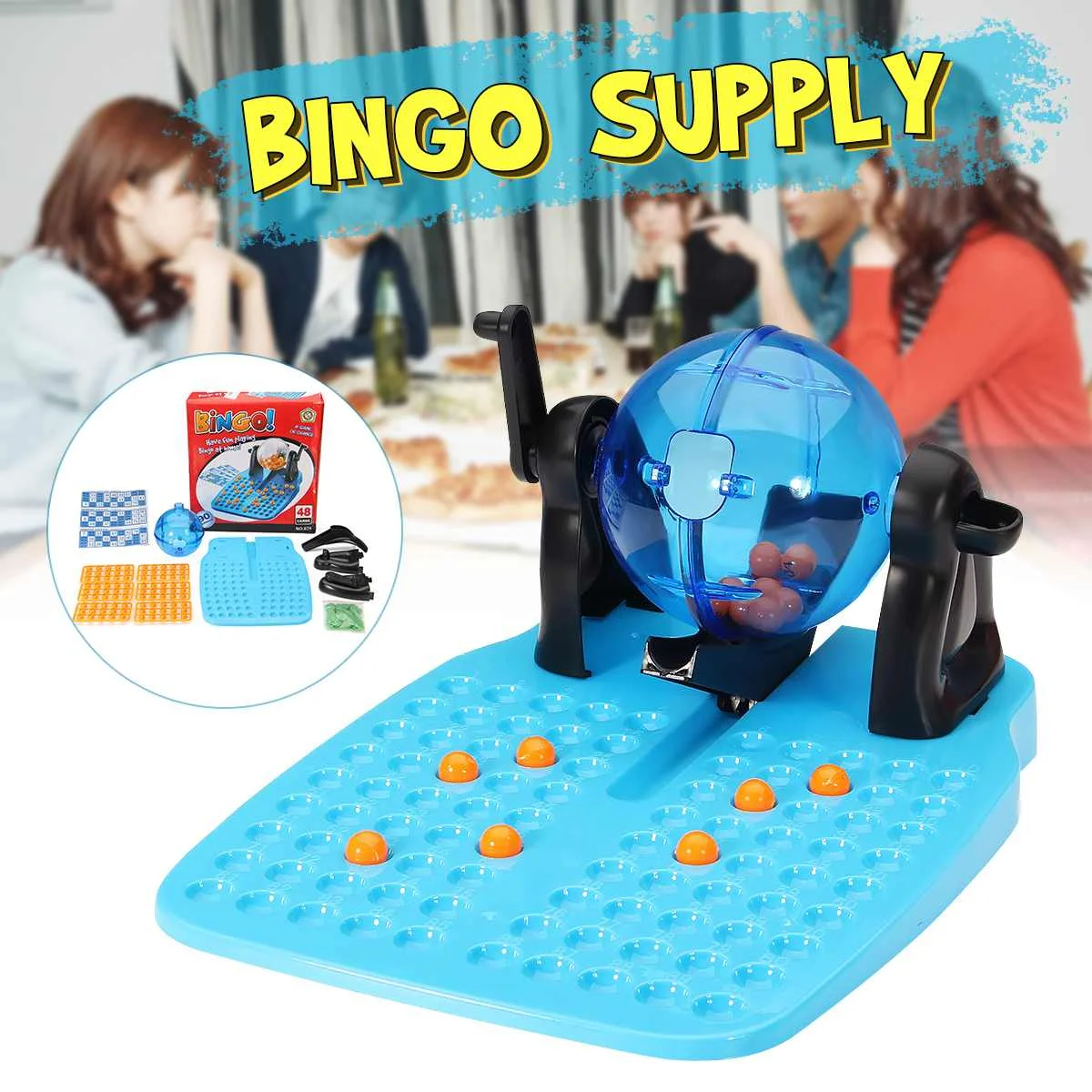 

Bingo Lotto Game Set Rotary Cage Machine Family Party Board Fun 90 Balls 48 Card Family Party Educational Game Toy