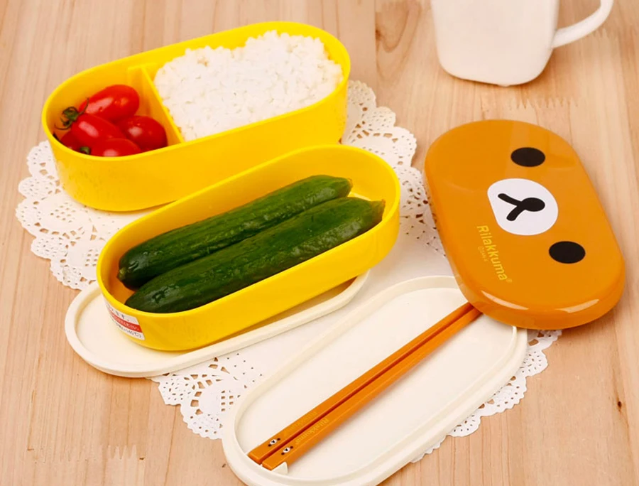 Мультфильм Rilakkuma 2 слоя Ланч-бокс Bento коробки контейнер для хранения продуктов японский стиль пластмассовая коробка для завтрака школы дети Ланч-бокс