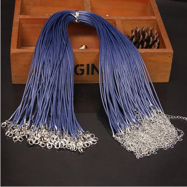 Wholesale 20pcs/lot 1.5mm Multicolor Leather Cord Wax Rope Chain Necklace with Lobster Clasp DIY Jewelry Accessorie Z570 navy blue
