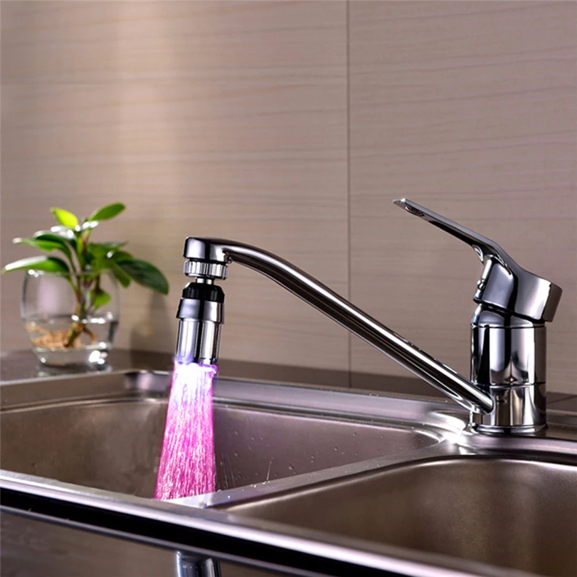 Новая серебряная кухонная раковина 7 цветов Изменение воды светящийся поток воды душ светодиодный кран краны свет декоративный светильник для дома Прямая A3025