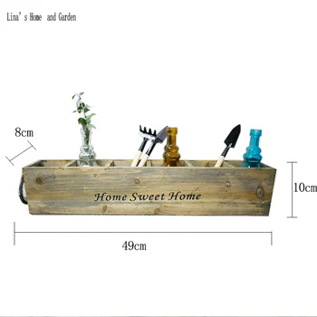

6 equal compartments small solid distressed wood crate with hemp rope handle