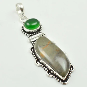 

Jaspers & Green Onyx Pendant Silver Overlay over Copper, 72mm , P3518