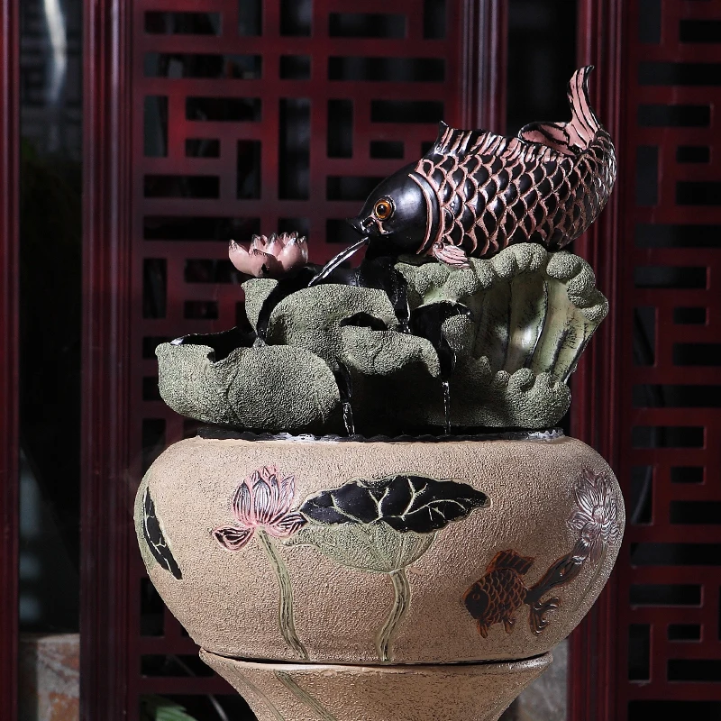 Large lotus rockery water fountain ornaments Chinese Fengshui round