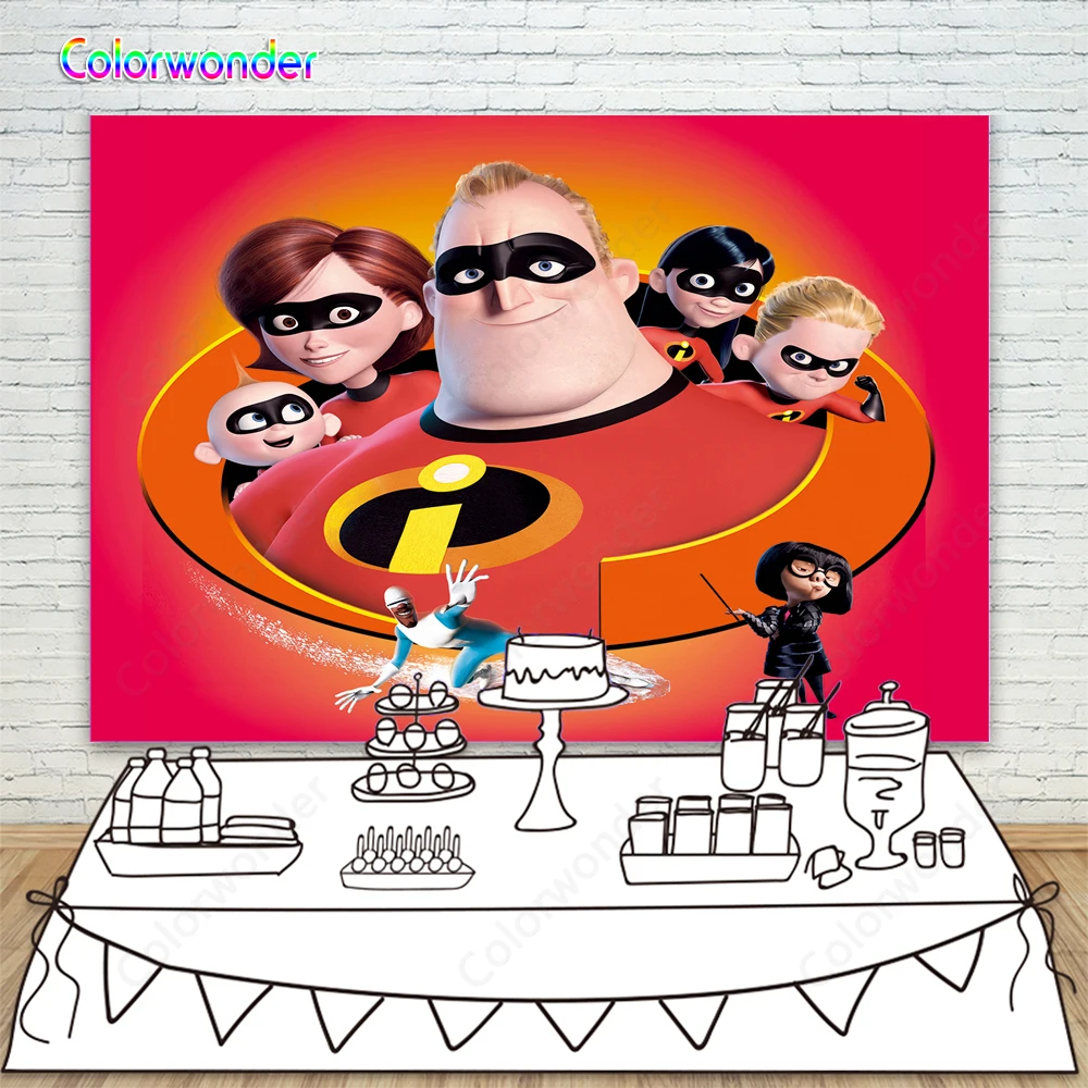 

Incredibles Jack Superman Family Custom Photo Studio Backdrop Background for Children Birthday Party Decoration
