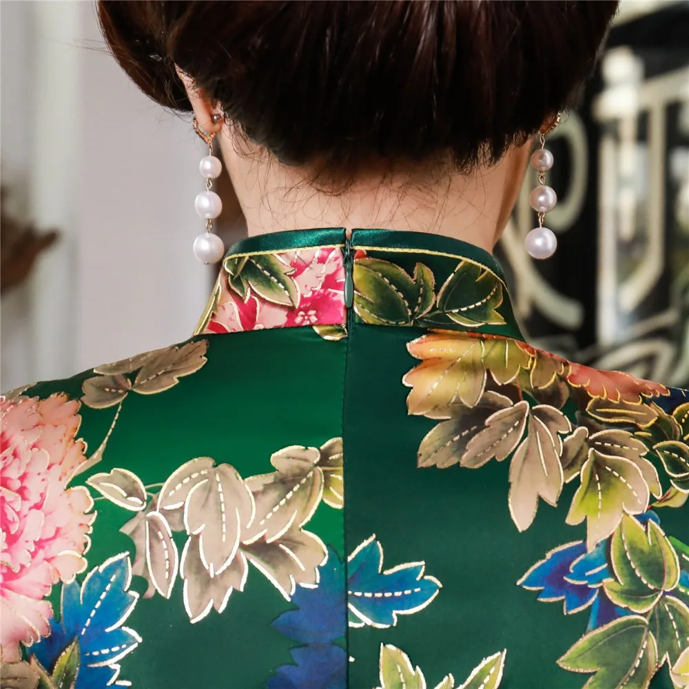 Шанхай история короткий рукав цветочный Qipao длиной до колена cheongsam платье китайский Восточный платья для женщин