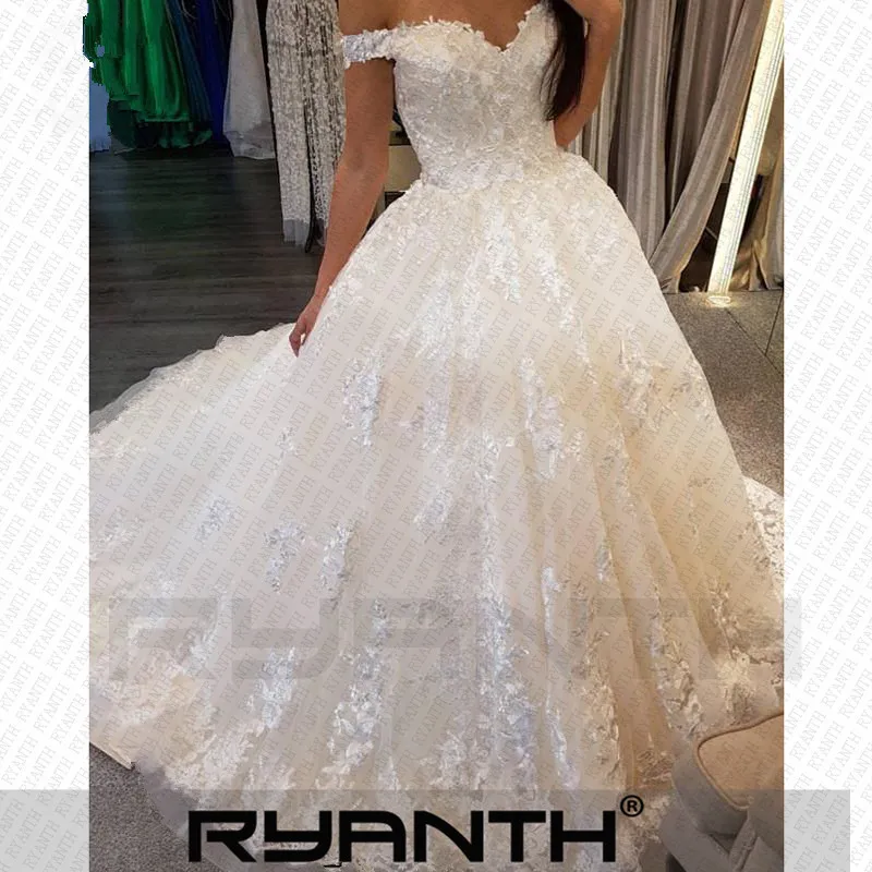 Vestido De Novia роскошное бальное платье принцессы кружевное свадебное платье 2019 сексуальное с открытыми плечами на шнуровке сзади халат De mariée