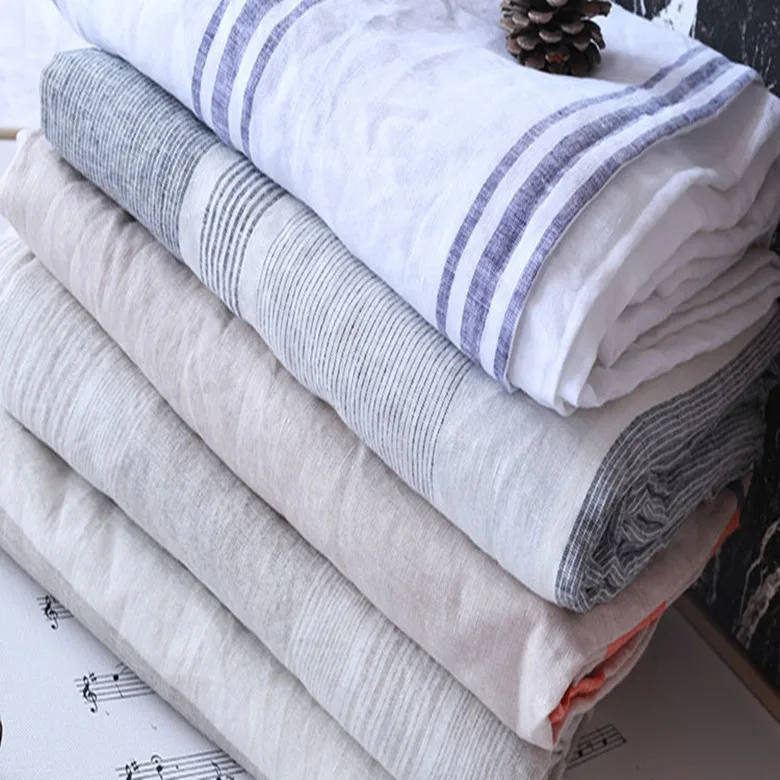 

Super width 280 cm 100% Linen Fabric for bedding sheets curtains 110 inches wide stripe blue colors 200 meters wholesale