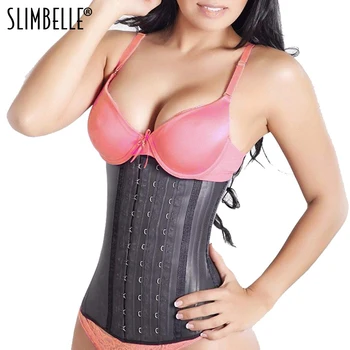 

Women Latex Steel Boned Firm Slim Colombian Waist Cincher Trainer Trimmer Underbust Corset Weight Loss Shaper Black Plus Size