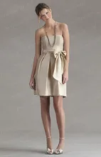 Free Shipping Italian Style Sheath Strapless Knee Length Satin Bridesmaid Dress With Sash BD048
