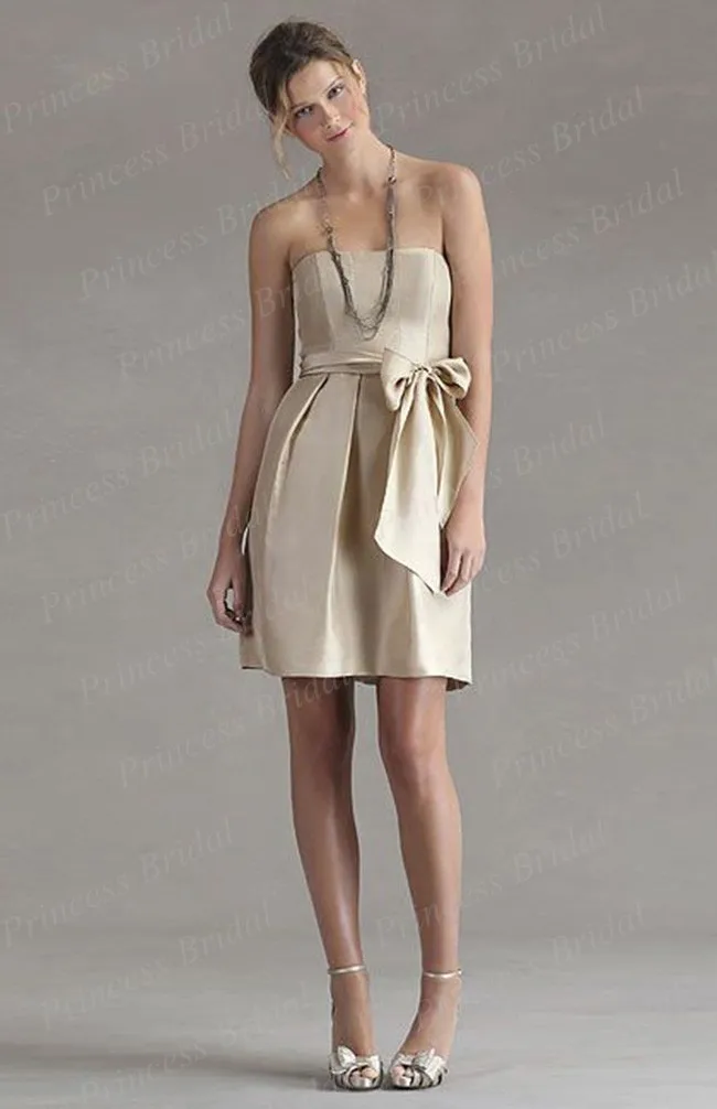 Free Shipping Italian Style Sheath Strapless Knee Length Satin font b Bridesmaid b font font b