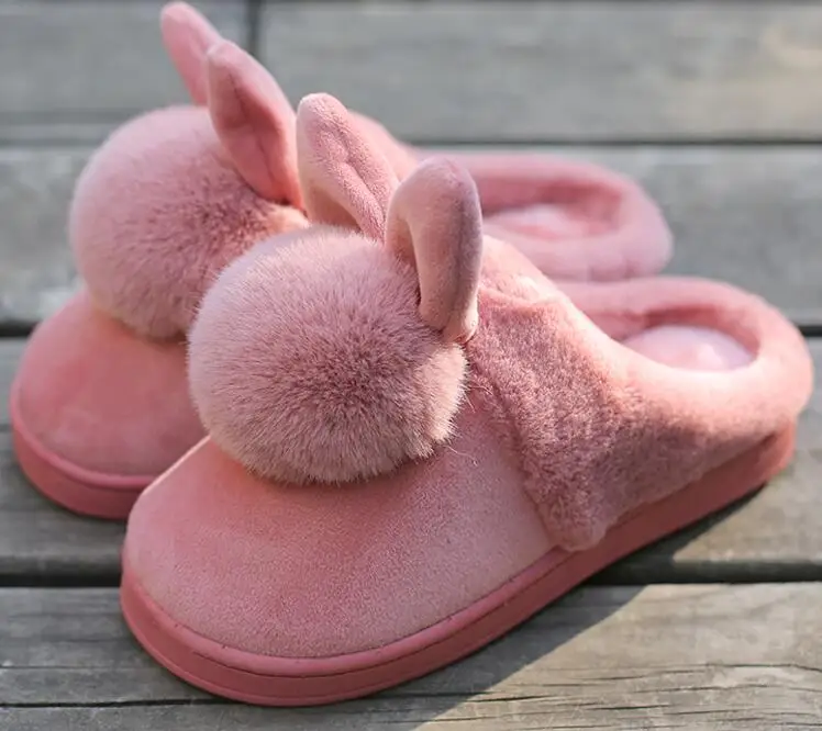 Женская обувь; розовые Тапочки; женские и мужские хлопковые тапочки; зимние домашние тапочки с милым кроликом для беременных женщин; Лидер продаж - Цвет: Rubber Red 4