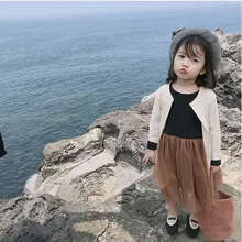 Осеннее модное Сетчатое платье принцессы с длинными рукавами в стиле пэчворк для маленьких девочек милое детское универсальное платье Детская Юбка-пачка