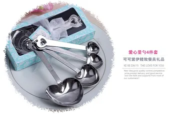 

Free shipping 50 set/200pcs Love Beyond Measure Heart shaped Measuring Spoons+wedding favors gifts
