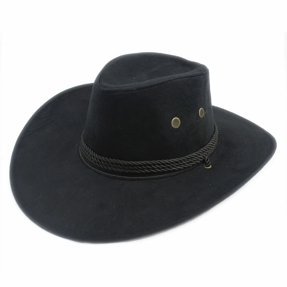 Мужская и Женская Шляпа fedora Bull Rider, шляпа Cappelli Jazz, фетровая флоппи лента с широкими полями, Западная шляпа, шляпа от солнца, Панама, 7 - Цвет: Black