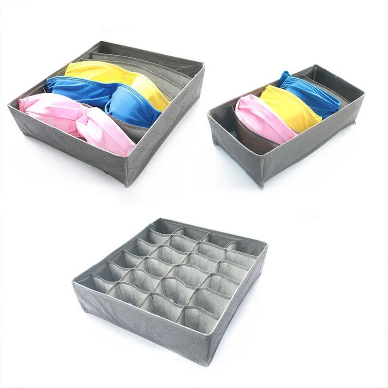 

3pcs Closet Drawer Organizers Socks Boxes Bra Underwear Non-Woven Storage Handkerchiefs Organizer Storage Box