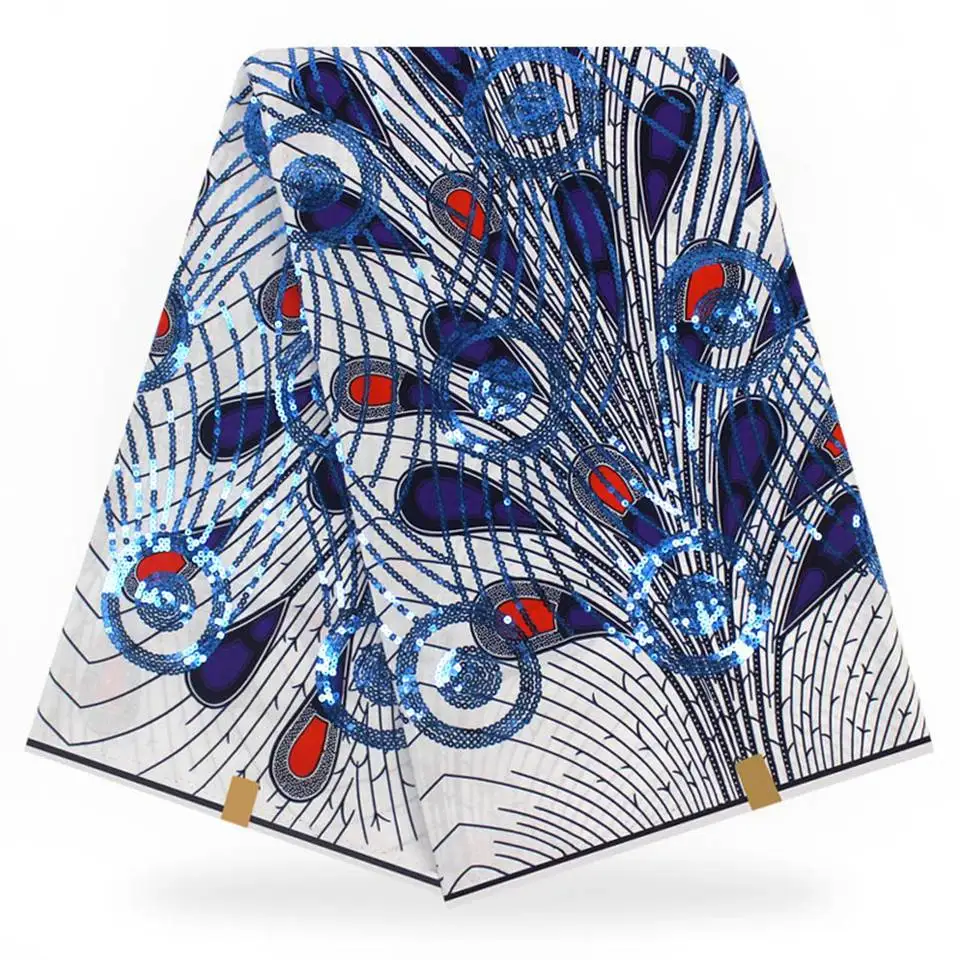 

Sequins African Wax Print fabric, hollandais wax prints fabric/Kitenge/Pagnes Embroidered metallic foil YBGLP-13
