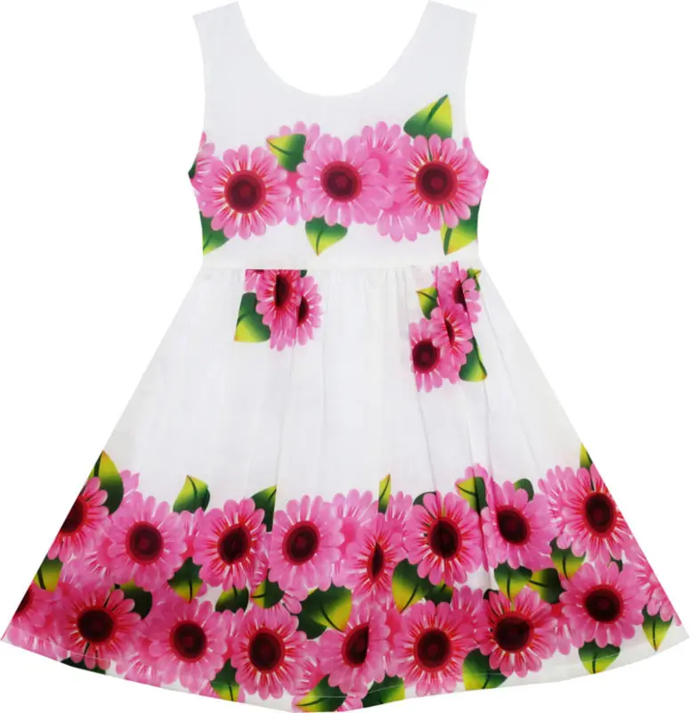Girls Dress Sunflower Green Leaves Sleeveless 2017 Summer Princess Wedding Party Dresses Girl Clothes Size 2