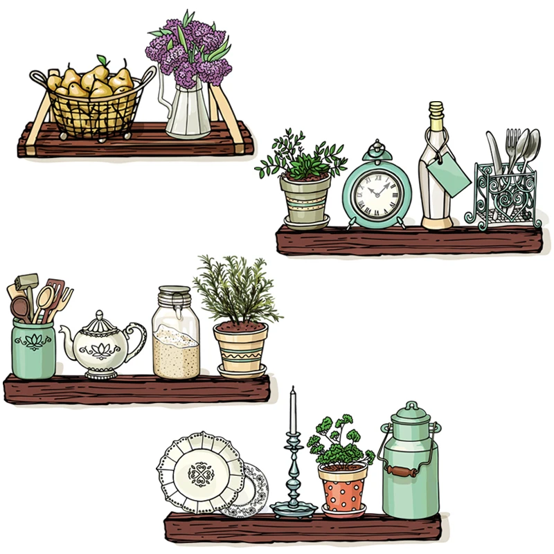 

Teapot Alarm clock Bottle Daily Goods Wall Stickers Bathroom Kitchen Bedroom Wall Decor Removable Vinyl Wall Decals Art Murals