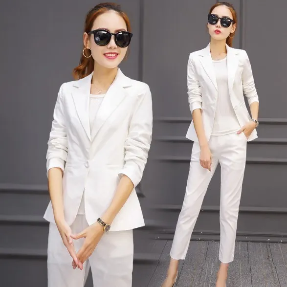 office uniform designs women elegant work pant suits black white