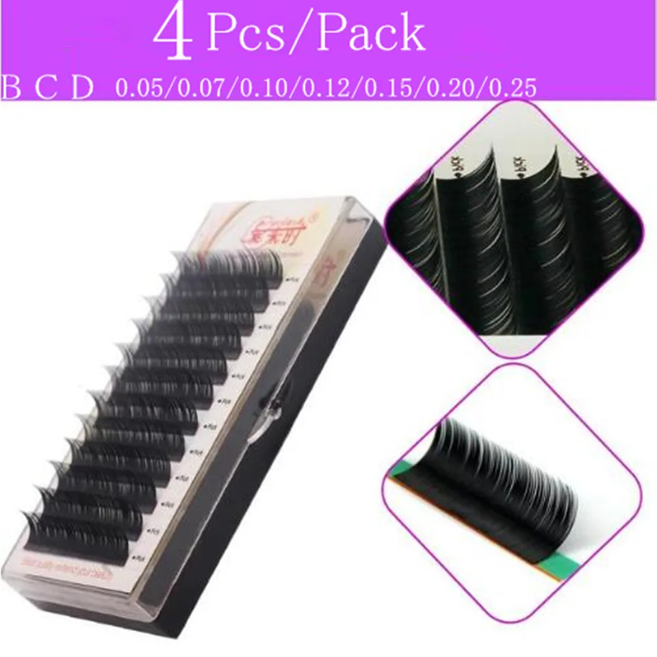 

4 Trays/Lot individual eyelashes B C D curl 8-14mm mix false eyelash extensions hand made natural 3d mink lashes