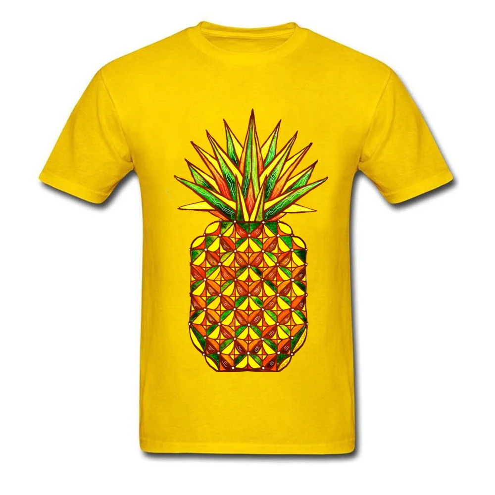 Geometric Pineapple by dotsofpaint Student Latest T Shirt Crew Neck Labor Day 100% Cotton Tshirts Design Short Sleeve Tee-Shirt Geometric Pineapple by dotsofpaint yellow