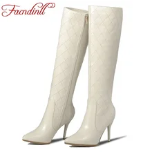 FACNDINLL/высококачественные женские сапоги для верховой езды из натуральной кожи и искусственной кожи на высоком каблуке; сезон весна-осень; высокие сапоги; женские черные сапоги до колена