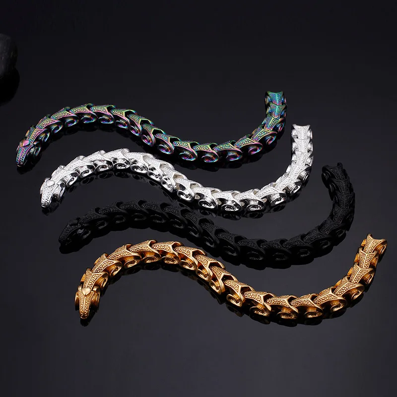 

Stainless steel fashion jewelry dragon scales domineering men's bracelet retro silver plated keel jewelry