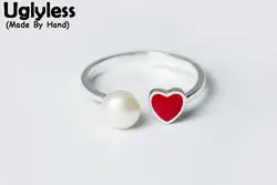 Uglyless Настоящее стерлингового серебра 925 девушки любят кольца асимметричный дизайн натуральным жемчугом кольцо в Корейском стиле для