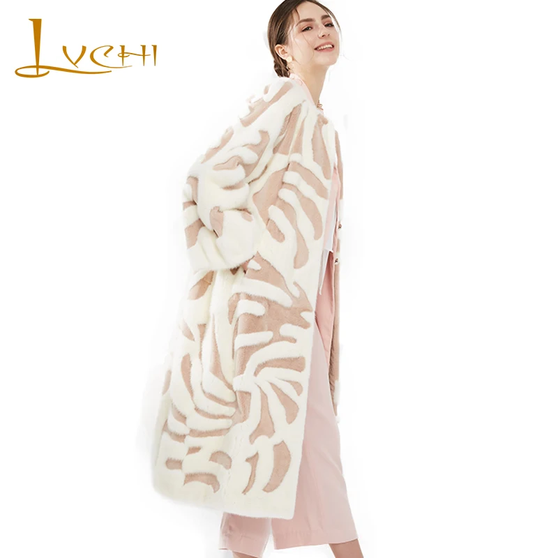 Женское вельветовое пальто LVCHI Winter2017 импортное Норковое Пальто с короной и