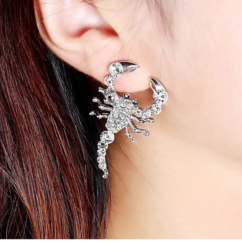 

Fashion Silver Color Shiny Crystal Scorpion Drop Earrings Jewelry for Women Love Earring Statement Brinco Bijouterie Gift A00234