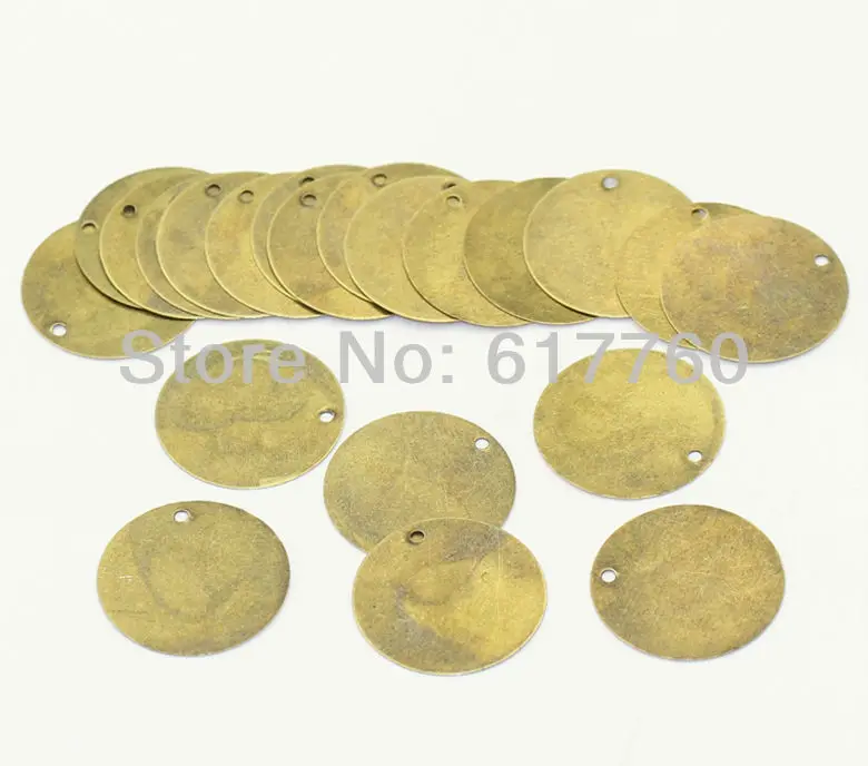 무료 shipping-200Pcs 빈 스탬프 태그 펜 던 트 라운드 커넥터 diy 쥬얼리 결과 골동품 청동 20mm dia. J0028