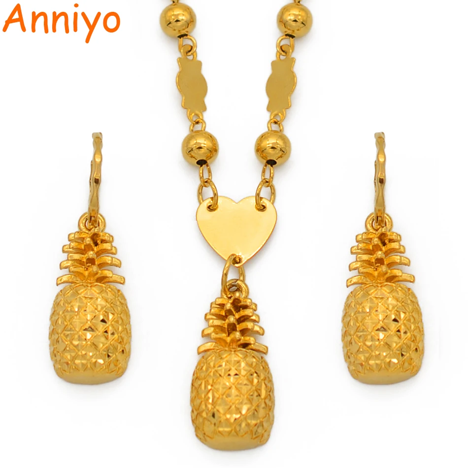 

Anniyo Pineapple Jewelry set Bead Necklaces Earrings for Women Gold Color Micronesia Guam Hawaii Marshalls Ananas Comosu #007409